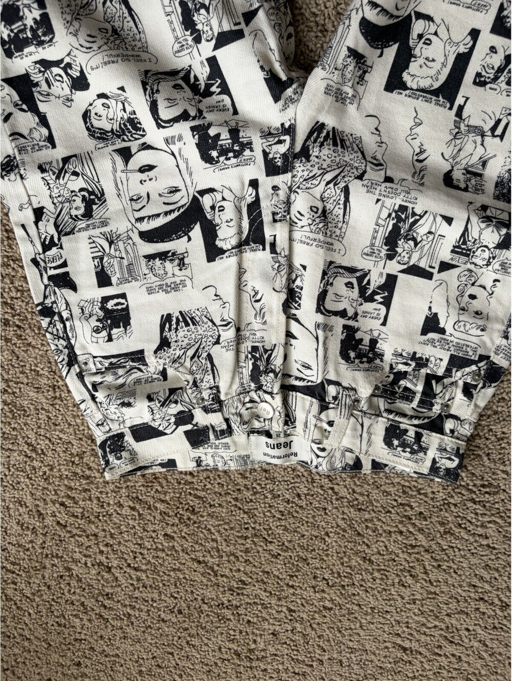 Reformation Newsprint High Rise Straight Leg jeans Newsprint Cream/ Black Sz 25 - Picture 4 of 13